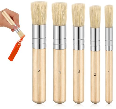 5 Stück Schablonierpinsel 5 Größen Holz Schablone Naturborsten Borstenpinsel Set Rund für Acrylmalerei Ölmalerei Malschablone DIY Kunst Handwerk