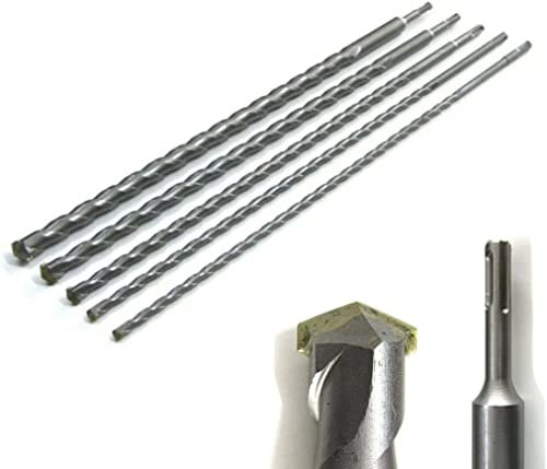 Juego de 5 brocas de pared SDS PLUS de 600 mm para taladro de perforación Ø 10, 12, 16, 20, 24 mm para hormigón, piedra, hormigón