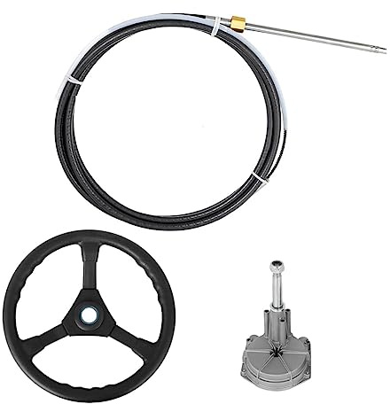 de dirección marina fuera de borda, rueda giratoria de 13 , Cable mecánico de 10'-16' for yate, pesca, motor marino, accesorios for barcos(12 FT Cable)