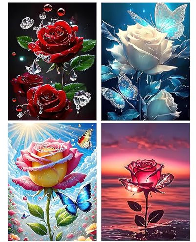 RICUVED 4 Pack 5D Diamant Painting Bilder,Diamond Painting Blume,Diamond Painting Set für Erwachsene und Kinder,Mosaikherstellung,Diamant Malerei für Haus Dekoratio