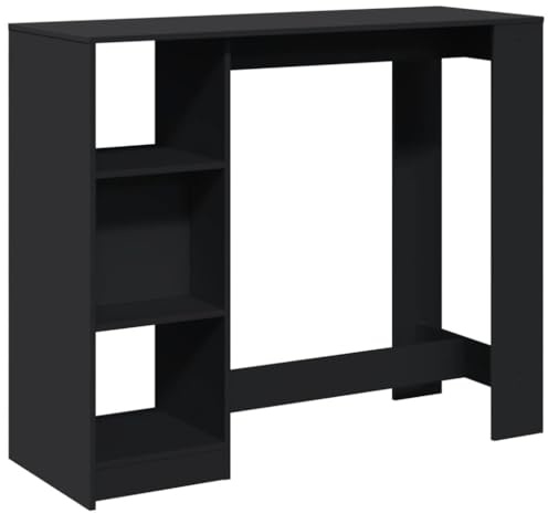 Table de bar avec étagère noir 124x46x103,5cm bois d ingénierie