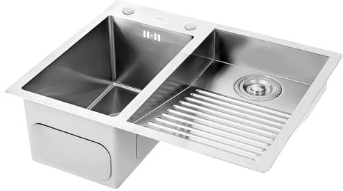 Lavandino Per Lavanderia In Acciaio Inox 304, Con Asse Di Lavaggio Integrata, Lavello Di Servizio Per Seminterrato, Ciotola Per Lavanderia, Con Kit Di Scarico, Vasca Per Lavaggio(Silver,60cm-B)