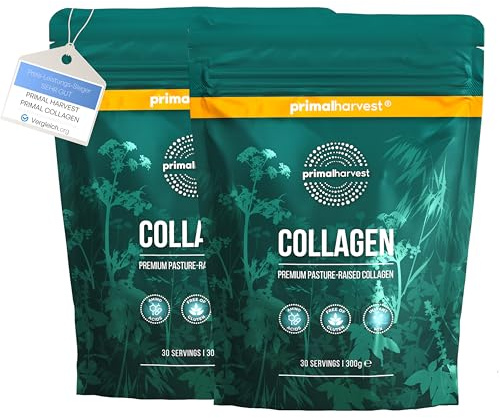 Primal Harvest Collagen Pulver Hochwertiges hydrolysiertes Kollagenpulver Typ I & III – 300 g – Geschmacksneutral – Kollagenpeptide (30 Portionen (2er Pack)