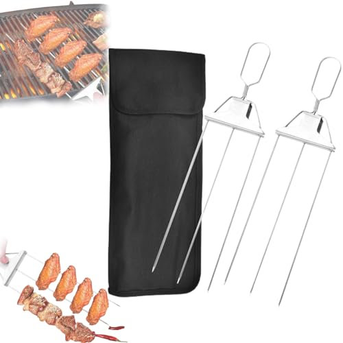 3-vägs grillspett, 3-vägs grillspett for utomhusgrill, nytt kit med tre stift for grillspett, grillspett i rostfritt stål for grillning med påse /44(2Pcs)
