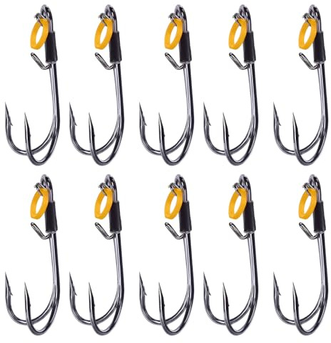 Hameçons de Pêche Doubles,10 Hameçons a Crevettes Vivantes en Acier a Haute Teneur en Carbone Réutilisables pour Attraper des Poissons Qui Aiment Manger des Crevettes