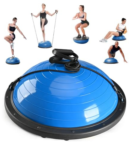 Half Balance Ball Trainer, Half Yoga Exercise Ball with Resistance Bands and Foot Pump, Balance Trainer for Stability Training, Strength Exercise Fitness, Home Gym Workout Equipment (blue)