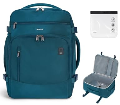 ECOHUB Easyjet kabinväska 45x36x20 Travel Handbagage Ryggsäck Återvunnen PET miljövänlig Väska för bagage under sätet 30L Patented 2026 Ny (Blågrön)