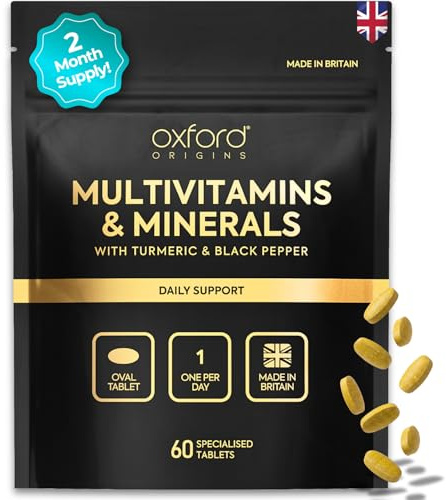 Award Winning A-Z Multivitamins and Minerals Boosted with Turmeric | Made in The UK | Vegan Multivitamin Tablets for Women & Men | 100% NRV Multivitamin with 28 Key Nutrients (60 Count)