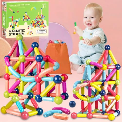 RDDAIPE Juego de Barras Magnéticas, 88 Piezas Palos de Bloques de Construcción Magnéticos, Juegos Magneticos Juguetes Educativos, Juego de Palos de Construcción Magnéticospara Niños de 3,4,5,6,7 Años