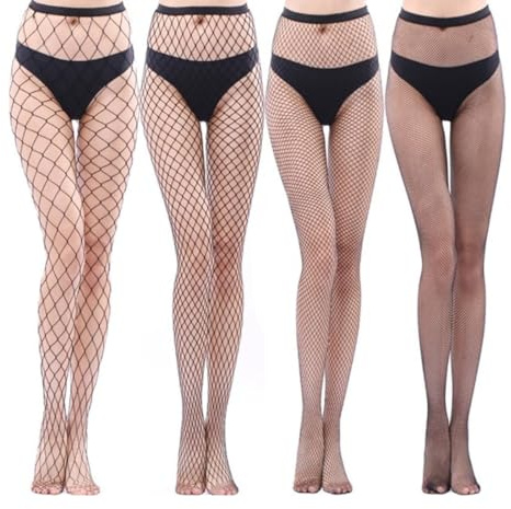 HYFZOD 4 Paia Calze a Rete, Collant a Rete da Donna Nero Alta Calze Collant, Calze Rete Elastiche Sexy per Adulto Calze a Rete a Vita Alta