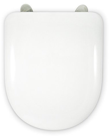Abattant WC Compatible | Charnière Spéciale Extra Longue en Acier Inoxydable | Forme D/U | Réglable et Amovible | Installation et Nettoyage Faciles | Siège Très Résistant | Blanc | 43 x 36 x 5 cm