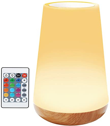 Caxmtu LED Night Light Touch Lamp Bedside Table Lamp for Kids Bedroom Rechargeable Dimmable with Remote Control and Timing Function Warm White Light + RGB Color Changing