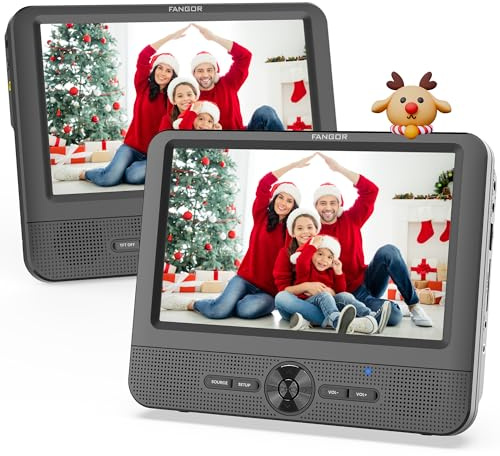FANGOR 7.5 Inch Dual Car DVD Player, Portable Headrest Video Player for Car with 5 Hours Rechargeable Battery, Last Memory, AV Out/in, Support USB/SD/Sync TV, All Regions (1 Player+1 LCD Screen)