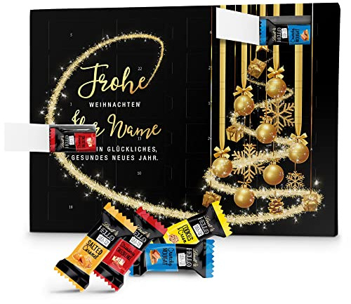 printplanet - Lindt Hello Adventskalender mit eigenem Namen und Füllung in 4 Sorten - Motiv Frohe Weihnachten Schwarz - individuell Gestalten - 2025