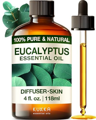 Kukka Eukalyptusöl [100% NATURREIN] Ätherische Öle für Diffuser - Für Diffusion, Luftbefeuchter, natürliche Haut- & Haarpflege, Aromatherapie, DIY Seifen/Kerzen (118ml)