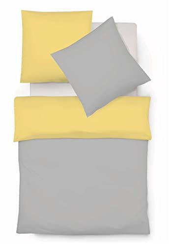 fleuresse Halbleinen Wendebettwäsche Provence W Verviers grau-Lemon, 1 Bettbezug 155 x 220 cm + 1 Kissenbezug 80 x 80 cm