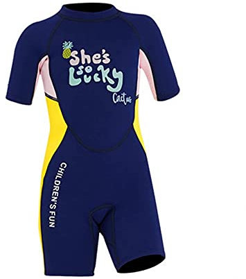Mädchen-Neoprenanzug, Dicke 2,5 mm, einteiliges Neopren, kurzärmelig, weich und bequem, geeignet für verschiedene Wassersportarten, Gelb, Größe S