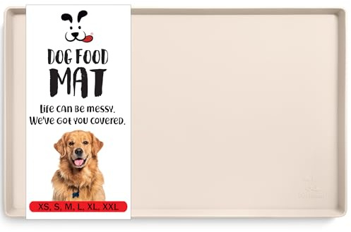 DogBuddy Hundmatmatta – vattentät hundmatta för mat och vatten, hundskålsmatta med kanter, halkfri husdjursmatmatta, silikon hundmatningsmatta, hundmatningsmattor för golv (S: 48 cm x 30 cm, vanilj)