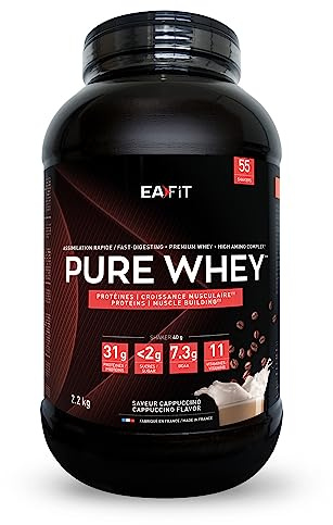 Protein Pulver Cappuccino - 2,2kg - Premium Eiweiss protein pulver für Muskelaufbau - Whey Protein Isolate - Protein Pulver mit Shaker Empfehlung - für Shaker Protein & Fitness - EAFIT
