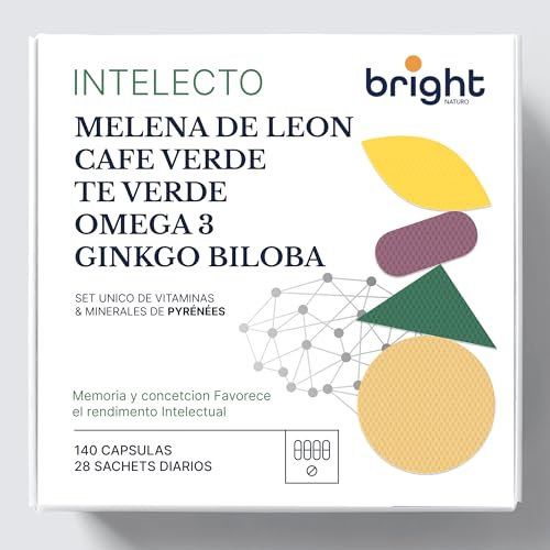 Omega 3 y Melena de Leon + Cafe Verde + Te Verde + Gngko Biloba - Refuerzo Cognitivo, Memory, Concentración y Salud Cerebral 28 sachets diarios. B