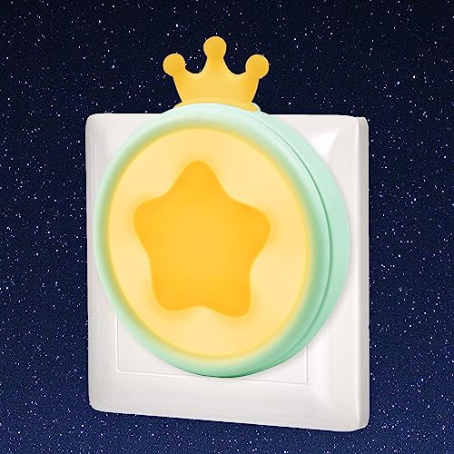 Annmore Luz Nocturna Infantil para Enchufe, Luz Quitamiedos Niños Sensor Crepúsculo, Lámpara Noche Corona para Domir Bebé, Lámpara Lactancia, Aplique Estrella Decoracion Habitacion Chicas (Verde)