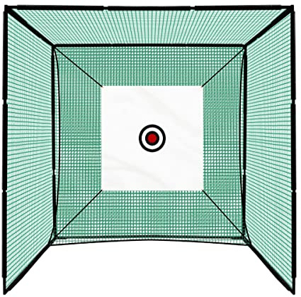 Cage avec Filet d'Entrainement pour Swing au Golf - 300 x 300 cm - Pratiquer votre lancer de balle - Tapis d'Entrainement Pelouse & Cible Bulle INCLUS Extérieur Golfeur [Tee & Fixations GRATUITS]