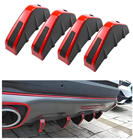 JNNJ 4 Stück Auto Heckstoßstange Spoiler, Auto Heckstoßstange Spoiler Diffusor, Haifischflosse Schützen Abdeckung Anti-Crash Stoßstange Chassis Dekoration(Rot)