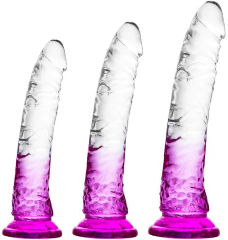 Gradient Clear Purple Kombi-Saugnapfdildo – 3 Größen (klein, mittel, groß), ohne Ei, freihändiges Spielen, anales und vaginales Vergnügen. Realistischer Penis für Anfänger bis Fortgeschrittene