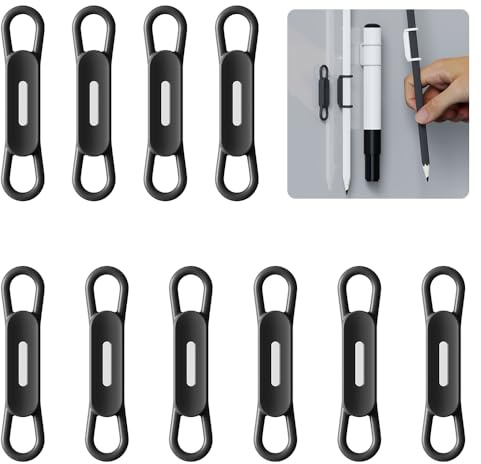WALLFID Paquet de 10 clips porte-stylo magnétiques en silicone Idéal pour les stylos à encre gel ou les marqueurs effaçables à sec,compatibles avec le bureau,le réfrigérateur,le tableau blanc (Noir)