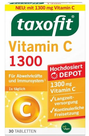 taxofit® Vitamin C 1300 | Für Abwehrkräfte und Immunsystem¹ | Mit hochdosiertem Vitamin C | 30 Tabletten