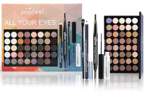 LHLXZQ Eyes Makeup Set, Inclundes 40 Colours Eyeshadow Palette Eyeliner Eyebrow Pencil Mascara and Eyeshadow Brush, Portable Travel Essential Starter Cosmetic Set for Teen Girls Women, 01A