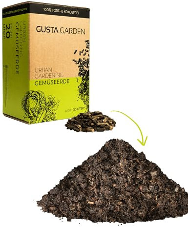 Urban Gardening Gemüseerde und Tomatenerde mit Langzeitdünger – Pelletierte Quellerde, Torffrei & Kokosfrei, Plastikfreie Verpackung, Alternative zu Kokoserde, Made in Austria (20L)