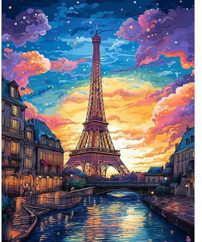 Fountor Eiffel Tower Paint by Numbers for Adults, Adult Paint by Numbers Canvas Kits Without Frame, DIY Acrylic Number Painting Adults for Gifts Home Wall Decor 16x20 Inch