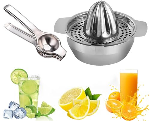 Spremiagrumi in Acciaio Inox, Spremiagrumi Manuale Pressa per Frutta Spremiagrumi, Spremiagrumi con Contenitore adatto per Esterni e Ufficio (set da 2 pezzi)
