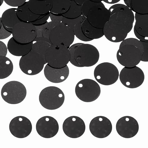 sourcing map Paillettes rotonde piatte, 600 pezzi da 10mm/0,4 pollici, paillettes sfuse laser nere per cucito creativo con foro su un lato per fai da te, ricamo di abbigliamento, creazione di gioielli