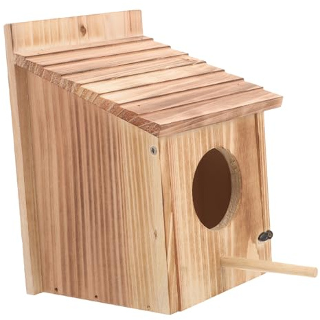 Kisangel Casa De Nido Colgante De Madera Natural para Aves Comedero para Gorriones y Periquitos Casa De Cría para Jardín y Patio para Aves Silvestres y Mascotas
