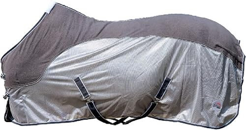 HKM Comfort Fliegendecke mit Fleece, Grau/Natur/Blau, 135