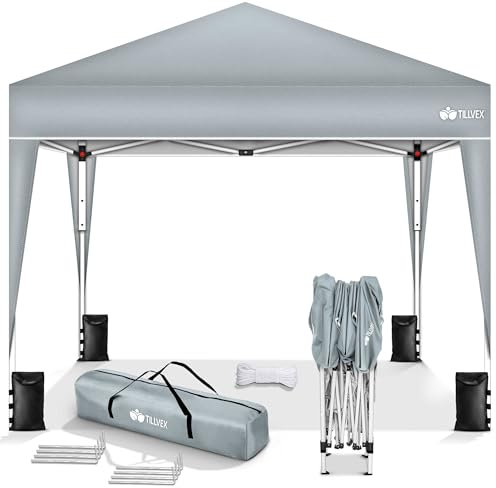 tillvex Gazebo Plegable Cenador 3x3m Impermeable | Pabellon de Jardin Pop-up Regulable en Altura | Carpa de jardín protección UV 50+ | Cenador de Fiesta con Bolsa (Gris)
