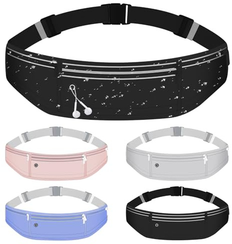 Mayoii Ceinture de course à pied légère à double couche pour homme et femme avec poche pour bouteille d'eau, support de téléphone multi-poches, pochette de course à pied, b-noir, Taille unique