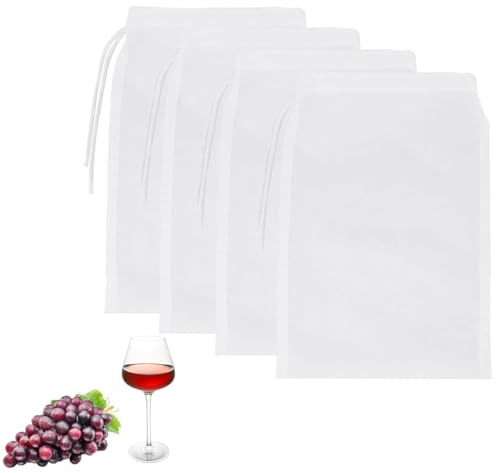 4 Pezzi 100/150/200/300 Mesh Panno Filtrante a Maglia Fine, Sacchetti Filtro in Nylon con Coulisse, Sacchetto Filtro per Latte di Mandorle, 20x30CM