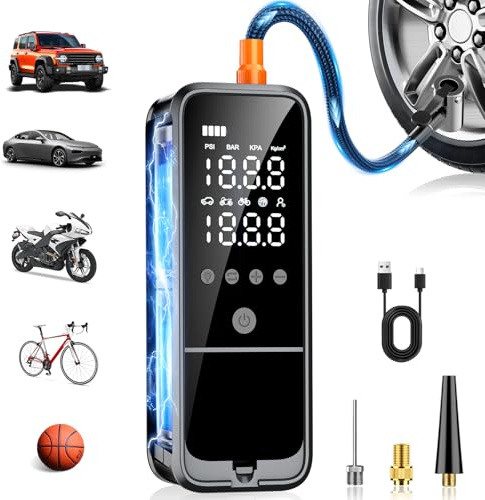 KZKB 160PSI Tire Inflator Portable Air Compressor, 6000mAh Air Pump for Car Tires Cordless Bike Pump with LED Light&Auto Shut-Off Function Portable Tire Inflator for Car, Motorcycle, Bicycle, Ball