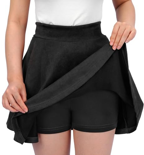TRIWORKS Mini Skirt Women's Suede Skirt with Shorts – Soft, Flared Pleated Skirt, High Waist, Casual Daily Wear S-XL