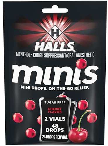 HALLS Minis Cherry Flavor Sugar Free Cough Drops, 48 Drops