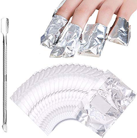 Lot de 300 papillotes en aluminium pour ongles avec repousse-cuticules Kit trempage pour nail art avec tampon en coton pour ongles gel, acrylique Dissolvant à vernis