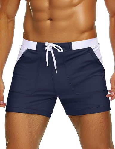 TACVASEN Swim Trunks Quick Dry Bathing Suits Swimming Boxer Briefs for Men Beach Surf Shorts Summer Holiday Shorts Mesh Sport Boxer Shorts, Navy Blue, 32