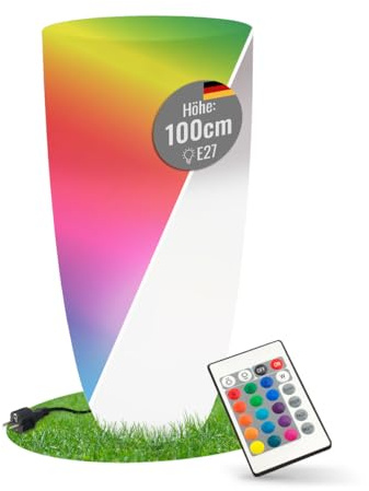 8 seasons Design LED Pflanzkübel mit Farbwechsel, 49 x 100 cm, Shining Curvy Pot XL (weiß) E27, RGB, dimmbar, Fernbedienung – wetterfest – leuchtender Blumentopf für außen (Garten, Terrasse) + innen