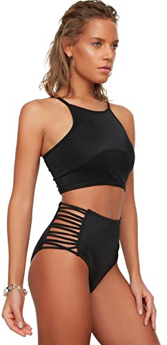 Trendyol Bikini de Cintura Alta y biomizado, Seis Parte Inferior, Negro, 42 para Mujer