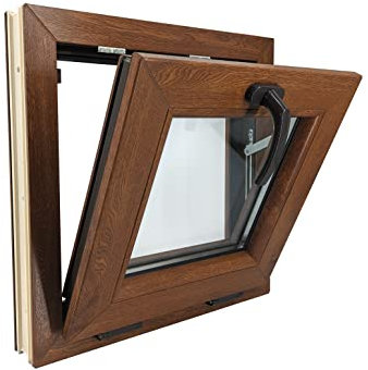 ECOPROF Kipp - Kellerfenster | Kunststoff Fenster | Gartenhaus Fenster | Maße: 40x40 cm (400x400 mm) | Farbe: Goldene Eiche beidseitig | 70mm Profil
