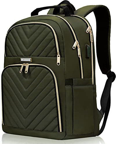 Kuosdaz Rucksack Damen, 15.6 Zoll Schulrucksack Mädchen Teenager mit USB Ladeanschluss, Laptop Rucksack Stylischer Daypack Wasserdichte für Schule, Uni, Reisen, Arbeit, Olivgrün