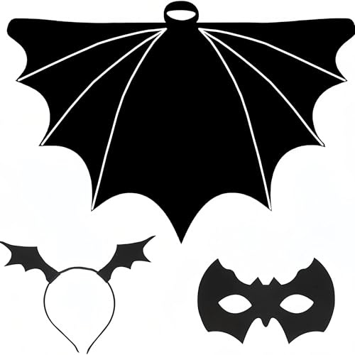 Veroda Fladdermusdräkt, svart, fladdermus, vingar, kappa, hårtvål, ögonmask för halloween, karneval, kostym